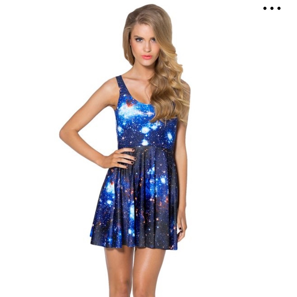 EUC BLACKMILK GALAXY BLUE LONG TORSO SKATER DRESS L